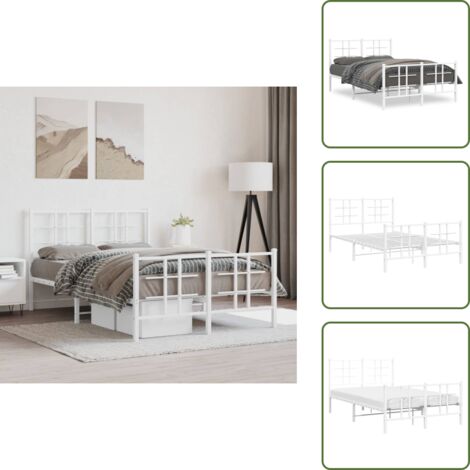 The Living Store Giroletto con Testiera e Pediera Metallo Bianco 120x200 cm - Letto con testiera e pediera