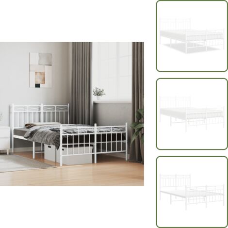 The Living Store Giroletto con Testiera e Pediera Metallo Bianco 120x200 cm - Letto con testiera e pediera