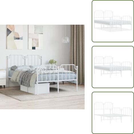 The Living Store Giroletto con Testiera e Pediera Metallo Bianco 120x200 cm - Letto con testiera e pediera