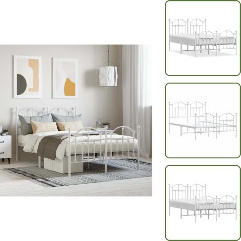 The Living Store Giroletto con Testiera e Pediera Metallo Bianco 120x200 cm - Letto con testiera e pediera
