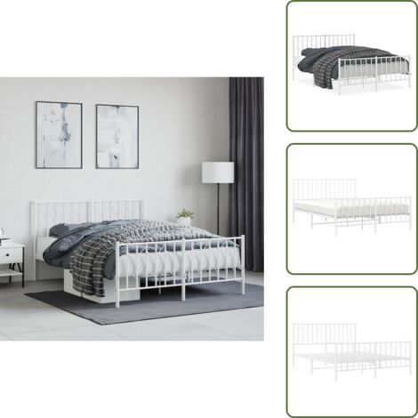 The Living Store Giroletto con Testiera e Pediera Metallo Bianco 135x190 cm - Letto con testiera
