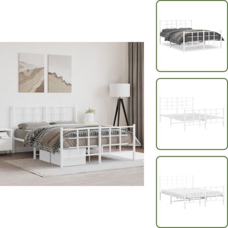 The Living Store Giroletto con Testiera e Pediera Metallo Bianco 135x190 cm - Letto con testiera