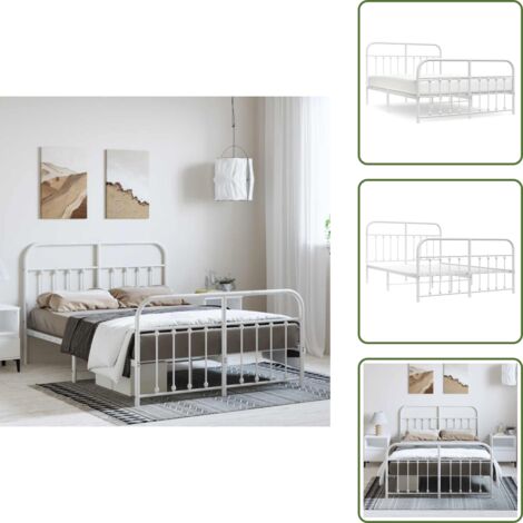 The Living Store Giroletto con Testiera e Pediera Metallo Bianco 135x190 cm - Letto con testiera e pediera