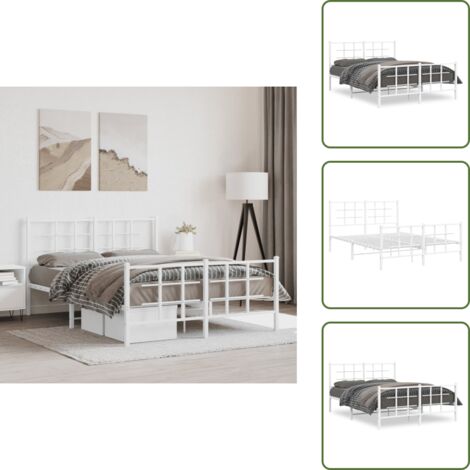The Living Store Giroletto con Testiera e Pediera Metallo Bianco 140x190 cm - Letto con testiera e pediera
