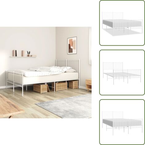 The Living Store Giroletto con Testiera e Pediera Metallo Bianco 140x190 cm - Letto con testiera e pediera