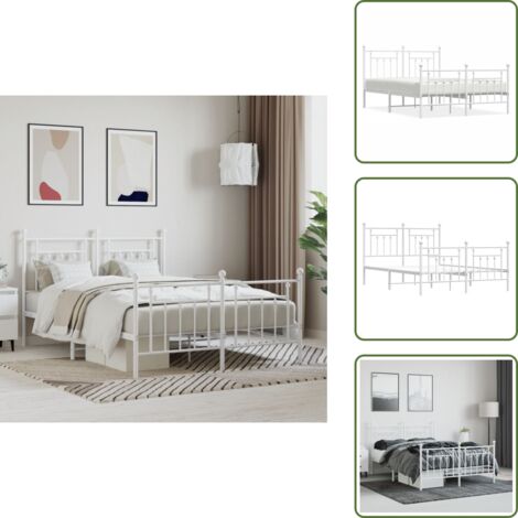 The Living Store Giroletto con Testiera e Pediera Metallo Bianco 140x190 cm - Letto con testiera e pediera