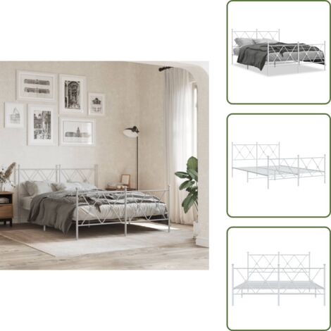 The Living Store Giroletto con Testiera e Pediera Metallo Bianco 140x190 cm - Letto con testiera e pediera