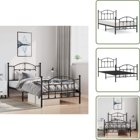 The Living Store Giroletto con Testiera e Pediera Metallo Nero 100x190 cm - Letto con testiera e pediera