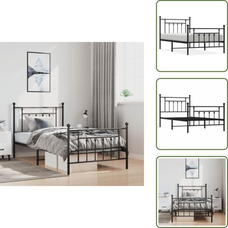 The Living Store Giroletto con Testiera e Pediera Metallo Nero 100x190 cm - Letto con testiera e pediera