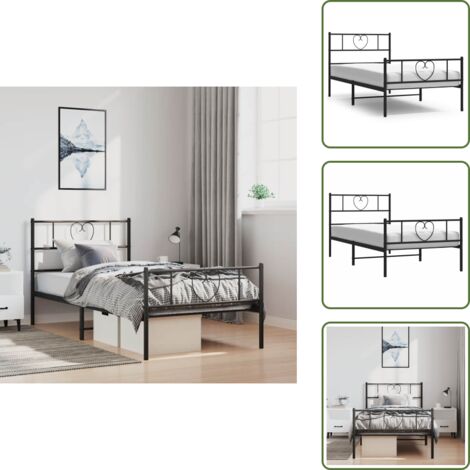 The Living Store Giroletto con Testiera e Pediera Metallo Nero 100x190 cm - Letto con testiera e pediera
