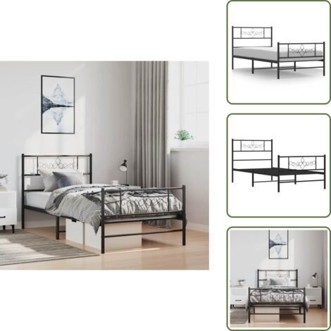 The Living Store Giroletto con Testiera e Pediera Metallo Nero 100x190 cm - Letto con testiera e pediera