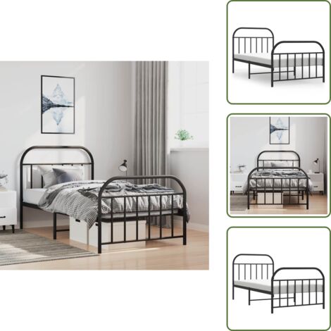 The Living Store Giroletto con Testiera e Pediera Metallo Nero 100x190 cm - Letto con testiera e pediera