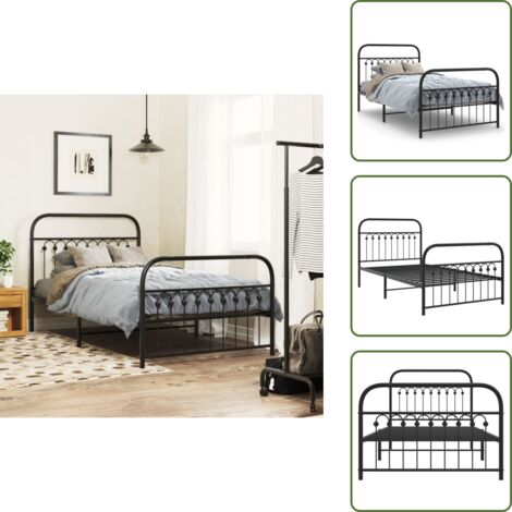 The Living Store Giroletto con Testiera e Pediera Metallo Nero 100x190 cm - Letto metallico
