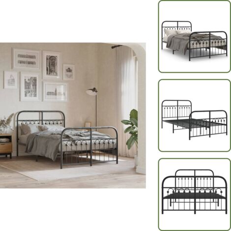 The Living Store Giroletto con Testiera e Pediera Metallo Nero 120x190 cm - Letto con testiera