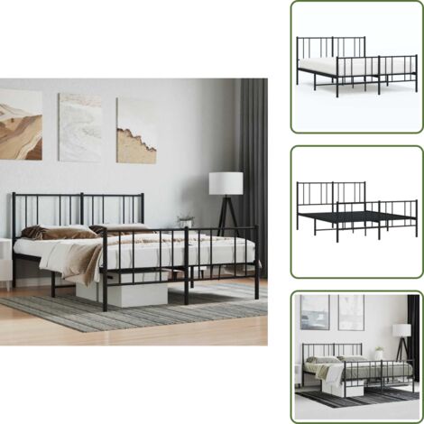 The Living Store Giroletto con Testiera e Pediera Metallo Nero 120x190 cm - Letto con testiera
