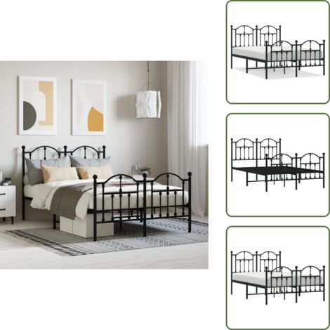 The Living Store Giroletto con Testiera e Pediera Metallo Nero 120x190 cm - Letto con testiera e pediera