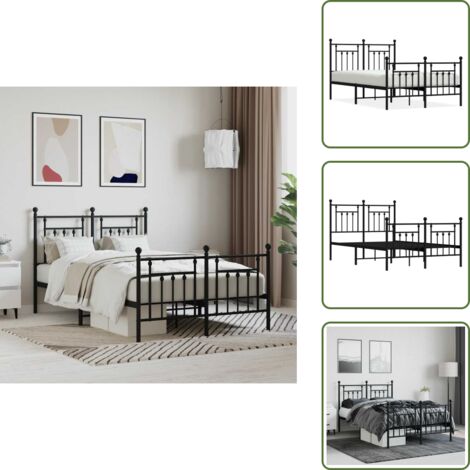 The Living Store Giroletto con Testiera e Pediera Metallo Nero 120x190 cm - Letto con testiera e pediera