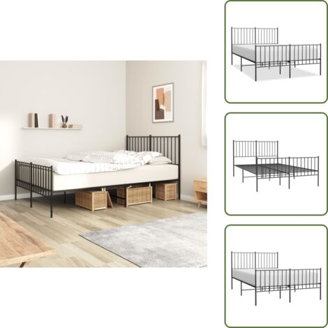 The Living Store Giroletto con Testiera e Pediera Metallo Nero 120x190 cm - Letto con testiera e pediera