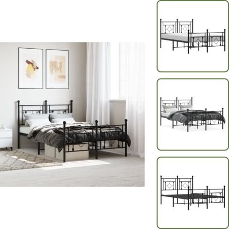 The Living Store Giroletto con Testiera e Pediera Metallo Nero 120x190 cm - Letto con testiera e pediera