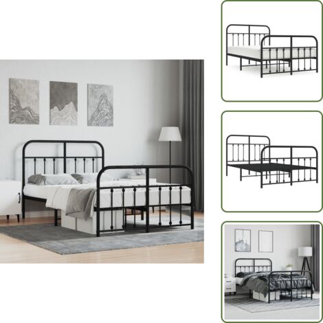 The Living Store Giroletto con Testiera e Pediera Metallo Nero 120x190 cm - Letto con testiera e pediera