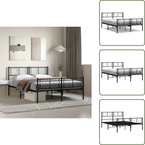 The Living Store Giroletto con Testiera e Pediera Metallo Nero 120x190 cm - Letto in acciaio