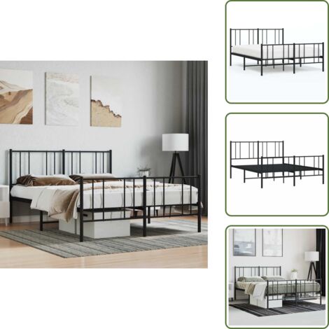 The Living Store Giroletto con Testiera e Pediera Metallo Nero 120x200 cm - Letto con testiera