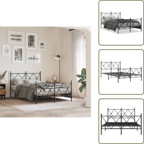 The Living Store Giroletto con Testiera e Pediera Metallo Nero 120x200 cm - Letto con testiera
