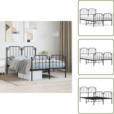 The Living Store Giroletto con Testiera e Pediera Metallo Nero 120x200 cm - Letto con testiera e pediera