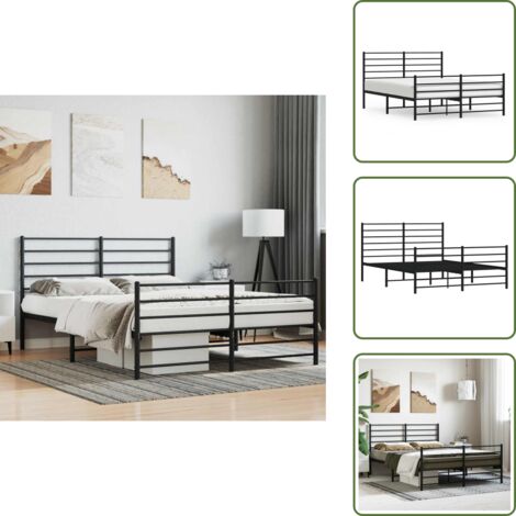 The Living Store Giroletto con Testiera e Pediera Metallo Nero 120x200 cm - Letto con testiera e pediera
