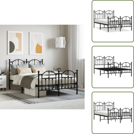 The Living Store Giroletto con Testiera e Pediera Metallo Nero 120x200 cm - Letto con testiera e pediera