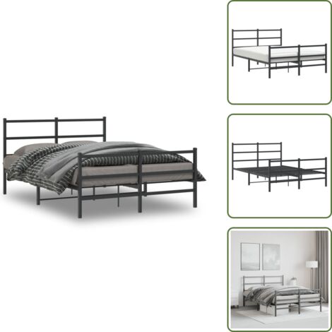 The Living Store Giroletto con Testiera e Pediera Metallo Nero 135x190 cm - Letto con testiera e pediera