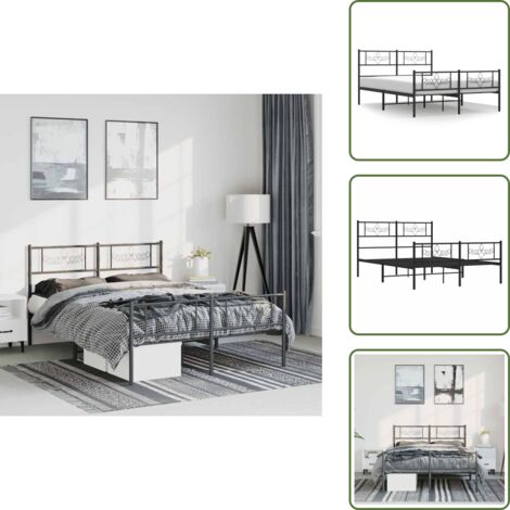 The Living Store Giroletto con Testiera e Pediera Metallo Nero 135x190 cm - Letto con testiera e pediera