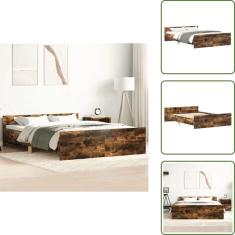 The Living Store Giroletto con Testiera e Pediera Rovere Fumo 120x200 cm - Testiera letto