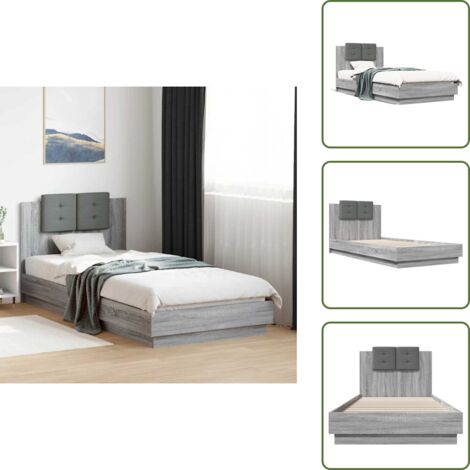The Living Store Giroletto con Testiera Grigio Sonoma 90x200cm Legno Multistrato - Letto con testiera