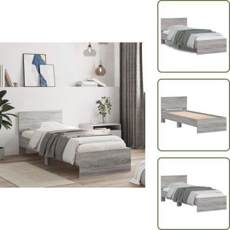 The Living Store Giroletto con Testiera Grigio Sonoma 90x200cm Legno Multistrato - Letto con testiera