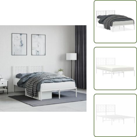 The Living Store Giroletto con Testiera in Metallo Bianco 120x200 cm - Letto con testata in metallo