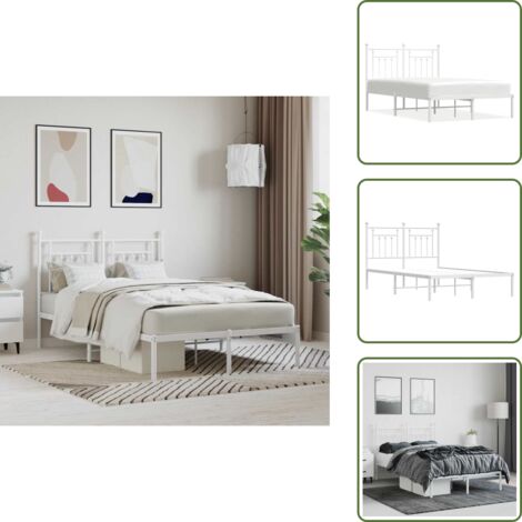 The Living Store Giroletto con Testiera in Metallo Bianco 120x200 cm - Letto con testiera