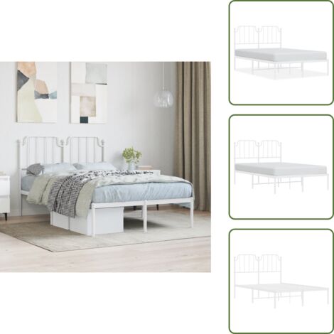 The Living Store Giroletto con Testiera in Metallo Bianco 120x200 cm - Letto con testiera