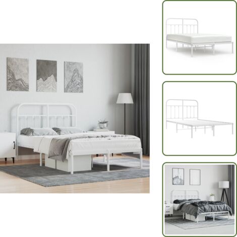 The Living Store Giroletto con Testiera in Metallo Bianco 120x200 cm - Letto con testiera