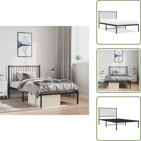 The Living Store Giroletto con Testiera in Metallo Nero 100x190 cm - Letto con testiera in metallo