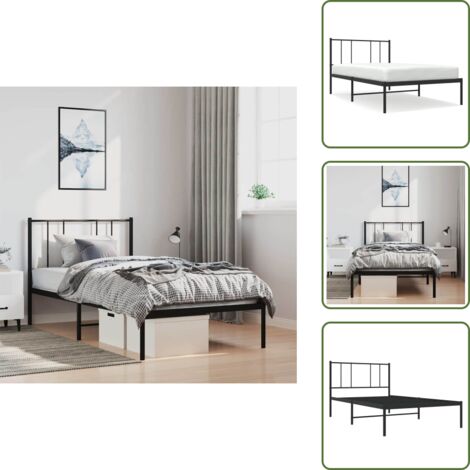 The Living Store Giroletto con Testiera in Metallo Nero 100x190 cm - Letto con testiera in metallo