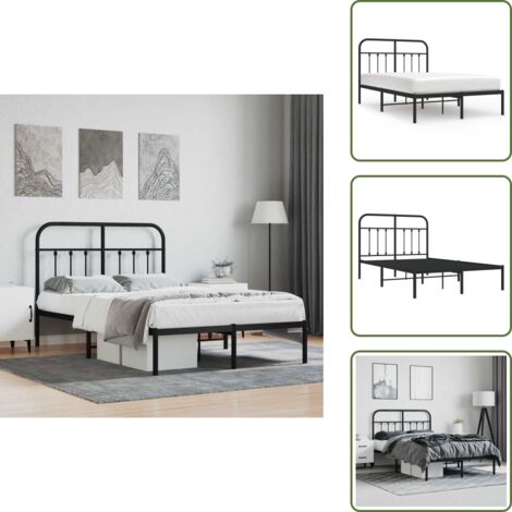 The Living Store Giroletto con Testiera in Metallo Nero 120x190 cm - Letto con testata in metallo
