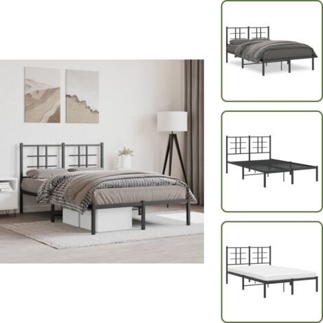 The Living Store Giroletto con Testiera in Metallo Nero 120x190 cm - Letto con testata in metallo
