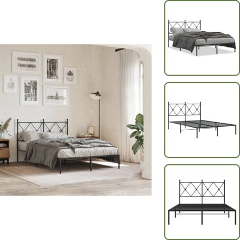 The Living Store Giroletto con Testiera in Metallo Nero 120x190 cm - Letto con testata in metallo
