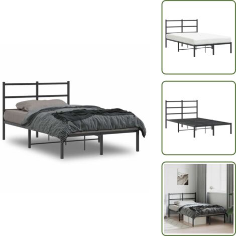 The Living Store Giroletto con Testiera in Metallo Nero 120x190 cm - Letto con testiera in metallo