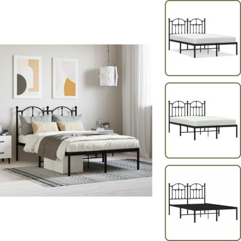 The Living Store Giroletto con Testiera in Metallo Nero 120x190 cm - Letto con testiera in metallo