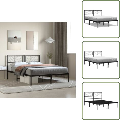The Living Store Giroletto con Testiera in Metallo Nero 120x190 cm - Letto in metallo