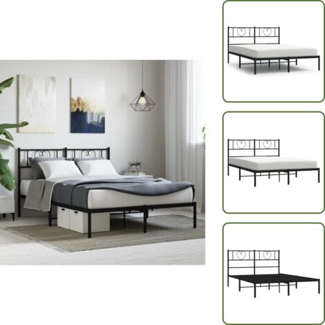 The Living Store Giroletto con Testiera in Metallo Nero 120x200 cm - Letto con testata in metallo