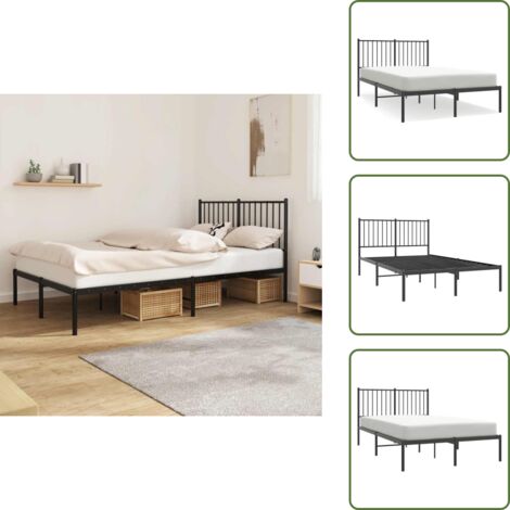 The Living Store Giroletto con Testiera in Metallo Nero 120x200 cm - Letto con testiera in metallo