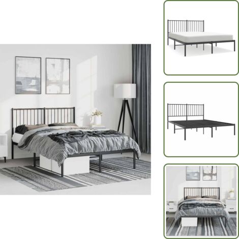 The Living Store Giroletto con Testiera in Metallo Nero 135x190 cm - Letto con testiera in metallo